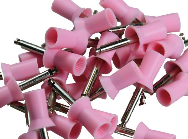 Farbige Prophy Cups 30 Stück pink lamellenförmig, weiches Gummi, Latch-Type