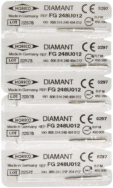 Diamantschleifer 248 5 Stück weiß ultrafein, FG, Figur 248, 6 mm, ISO 012