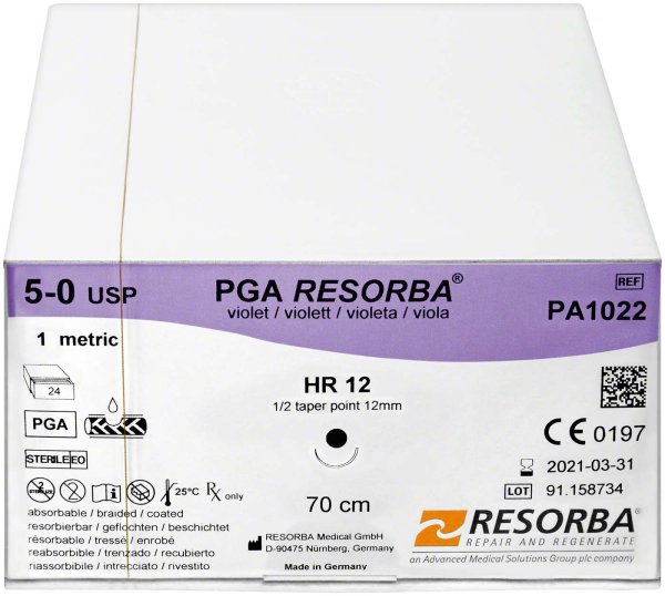 RESORBA® PGA 24 Stück, violett, 70 cm, HR12, USP 5/0