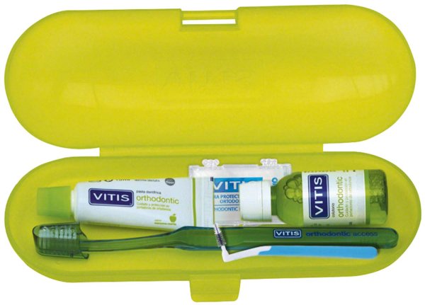 VITIS® orthodontic Set Zahnpasta, Mundspülung, Zahnbürste, Wachs