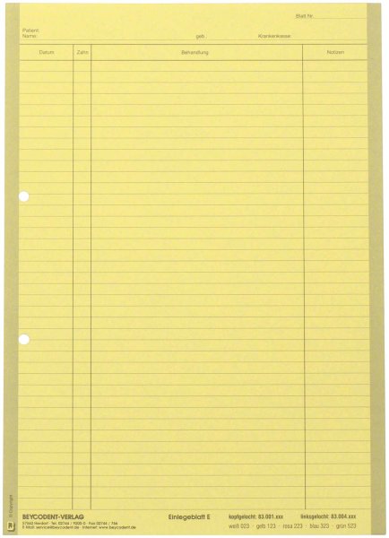 Einlegeblatt 1.000 Stück gelb E, linksgelocht