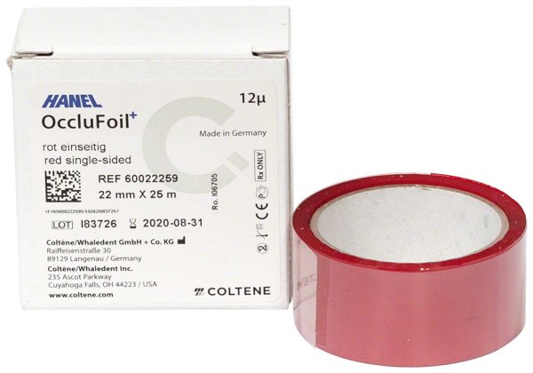 HANEL OccluFoil+, einseitig 12µ 25 m rot, 22 mm breit, PET