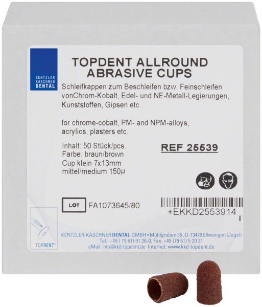 TOPDENT Abrasive Cups 50 Stück rund, klein Ø 7 mm x 13 mm, medium 150 µm