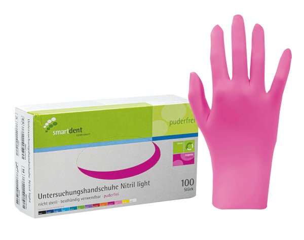 smart Nitrilhandschuhe light 100 Stück puderfrei, magenta, L