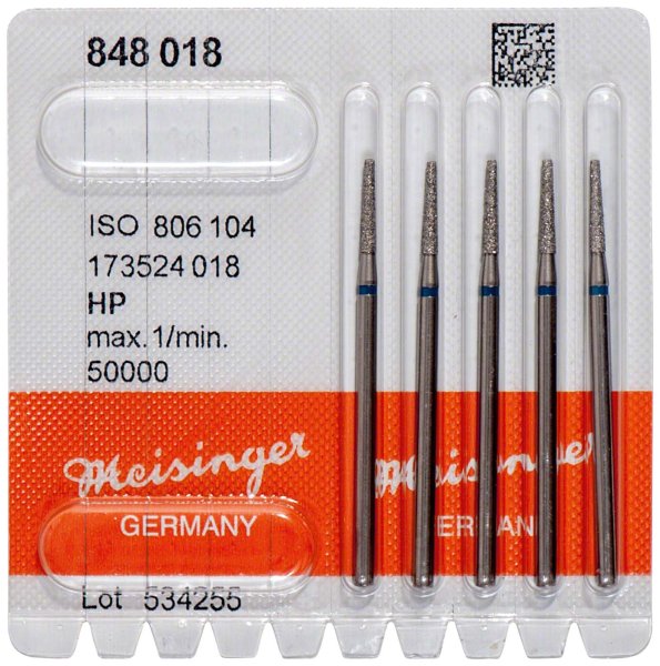 Diamanten 848 5 Stück blau mittel, HP, Figur 173 konisch, Kante scharf, 10 mm, ISO 018