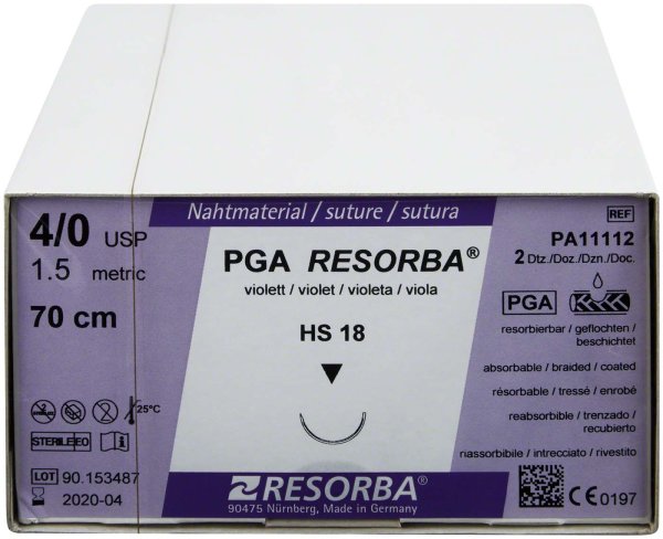 RESORBA® PGA 24 Stück,violett, 70 cm, HS 18, USP 4/0