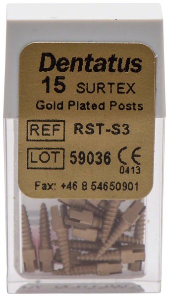 Classic Surtex vergoldete Wurzelstifte 15 Stück 7,8 mm, Ø 1,35 mm, Größe 3