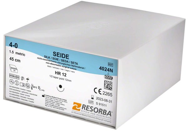 RESORBA® Nahtmaterial 24 Stück, schwarz, HR12, USP 4/0