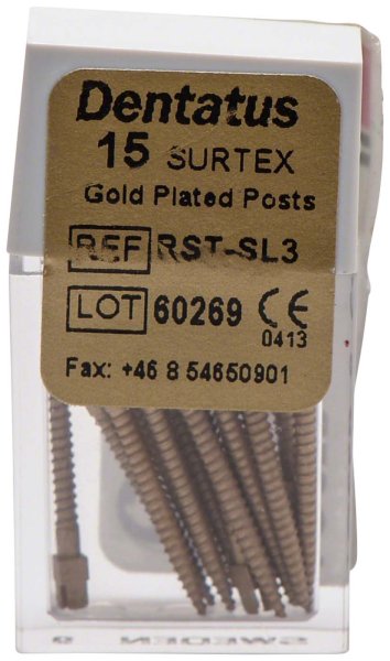 Classic Surtex vergoldete Wurzelstifte 15 Stück 17 mm, Ø 1,35 mm, Größe 3