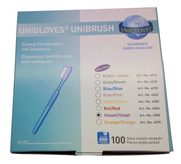 UNIBRUSH Einmal Zahnbürsten 100 Stück violett