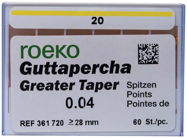 Guttapercha Greater Taper 60 Stück Taper.04 ISO 020