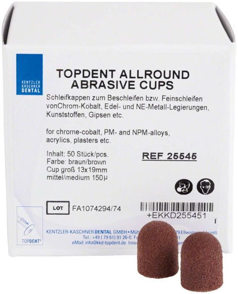 TOPDENT Abrasive Cups 50 Stück rund, groß Ø 13 mm x 19 mm, medium 150 µm