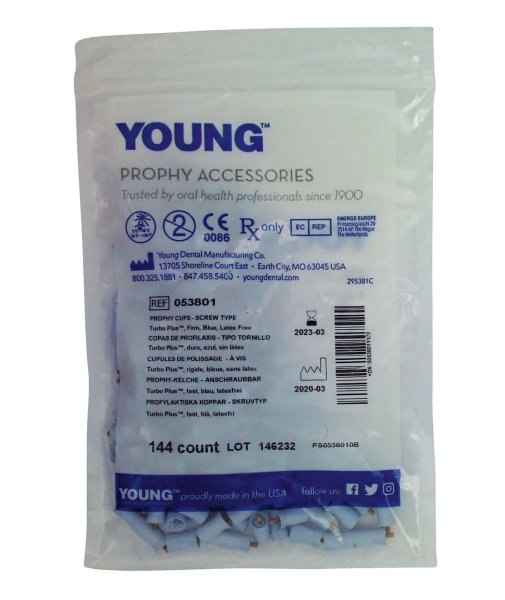 Young™ Prophylaxekelch Turbo Plus 144 Stück hellblau, lang, hart, Screw-Type