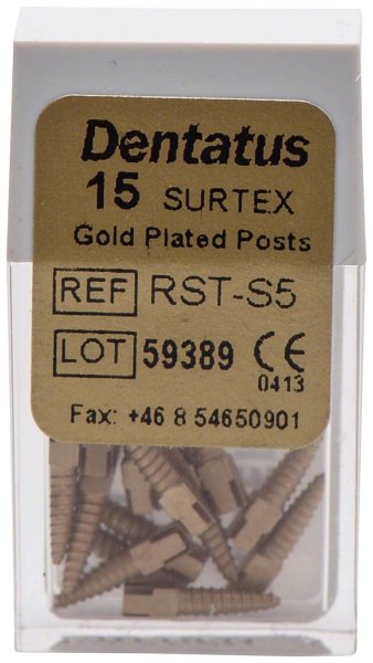 Classic Surtex vergoldete Wurzelstifte 15 Stück 7,8 mm, Ø 1,65 mm, Größe 5
