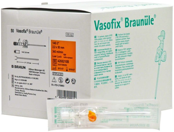 Vasofix® Braunüle® 50 Stück orange, G 14, 2,2 x 50 mm