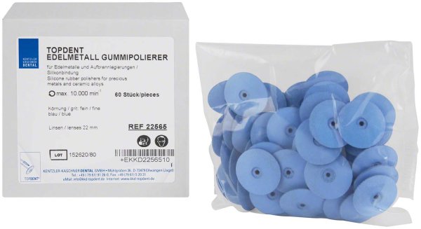 TOPDENT Edelmetall Gummipolierer 60 Stück blau fein, Linse 22 mm