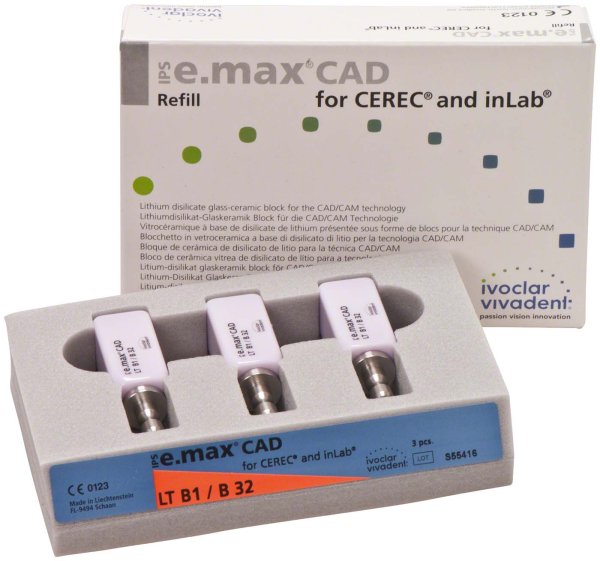 IPS e.max CAD Monolithic Solution for CEREC/inLab 3 Stück A-D Gr. B32, B1 LT