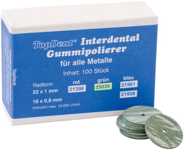 TOPDENT Interdental Gummipolierer 100 Stück grün, Rad 22 x 1 mm