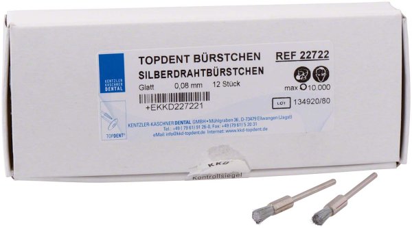 TOPDENT Silberdraht Bürstchen 12 Stück HP, glatt, Stärke 0,08 mm