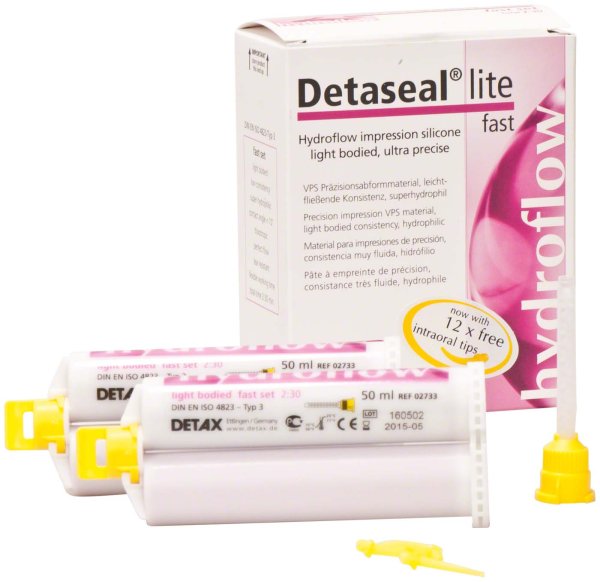 Detaseal® hydroflow lite 2 x 50 ml Doppelkartusche fast, 12 Mischkanülen gelb