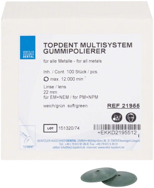 TOPDENT Multisystem-Gummipolierer 100 Stück grün weich, Linse Ø 22 mm