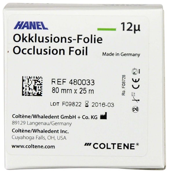 HANEL Occlusions-Folie, einseitig 12 µm **Spenderbox** 25 m grün, 80 mm breit