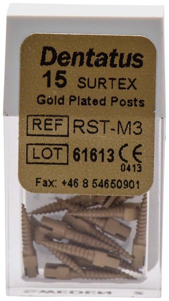 Classic Surtex vergoldete Wurzelstifte 15 Stück 9,3 mm, Ø 1,35 mm, Größe 3