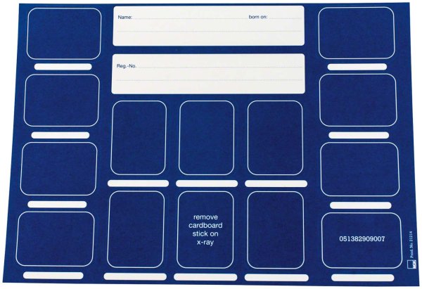 Dentalfilmkarten - selbstklebend 100 Stück Format DIN A5 quer für 14 Zahnfilme dunkelblau