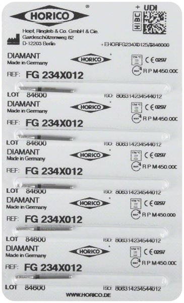 Diamantschleifer 234 5 Stück schwarz x-grob, FG, Figur 234, 4 mm, ISO 012