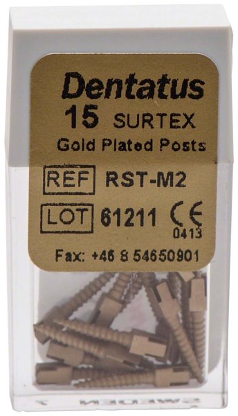 Classic Surtex vergoldete Wurzelstifte 15 Stück 9,3 mm, Ø 1,2 mm, Größe 2