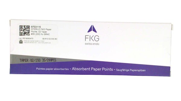FKG Paper Points 200 Stück Taper.02 ISO 035