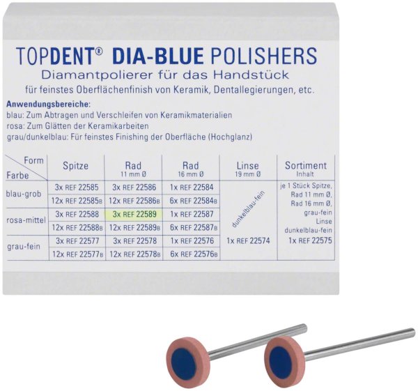 TOPDENT DIA-BLUE-Polierer 3 Stück HP, rosa mittel, kleines Rad, 11 x 2 mm