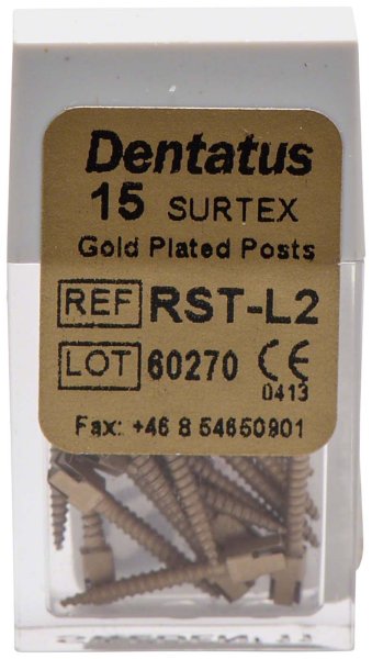 Classic Surtex vergoldete Wurzelstifte 15 Stück 11,8 mm, Ø 1,2 mm, Größe 2