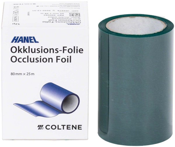 HANEL Occlusions-Folie, doppelseitig 12 µm **Spenderbox** 25 m grün, 80 mm breit