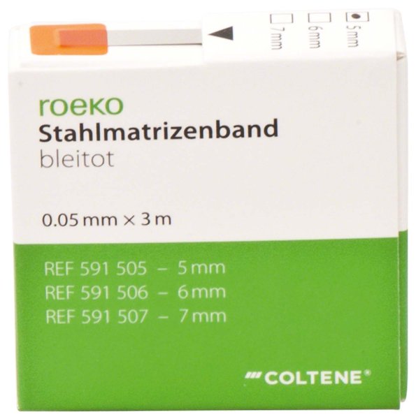 roeko Stahlmatrizenband **Spender** 3 m Band bleitot, Breite 5 mm, Stärke 0,05 mm