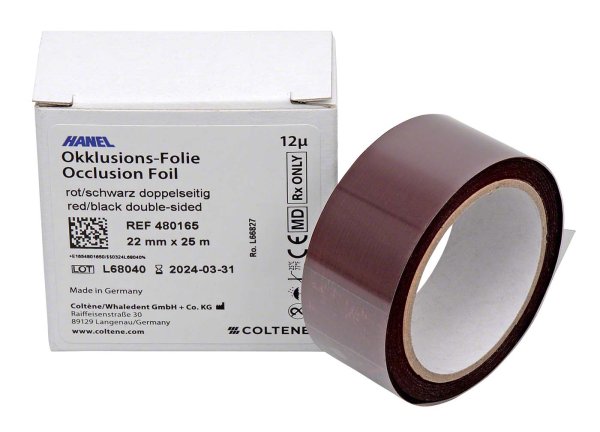 HANEL Occlusions-Folie, doppelseitig 12 µm 25 m rot/schwarz, 22 mm breit