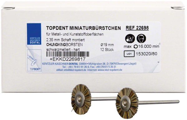 TOPDENT MINIATURBürstchen 12 Stück HP, schwarzmeliert, x-hart, Ø 19 mm