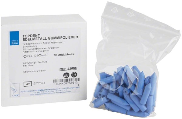 TOPDENT Edelmetall Gummipolierer 60 Stück blau fein, Spitze 24 x 6 mm