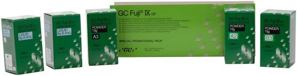 GC Fuji® IX GP **Einführungspackung** 3 x 15 g Pulver (A2, A3, B3), 2 x 6,4 ml Flüssigkeit