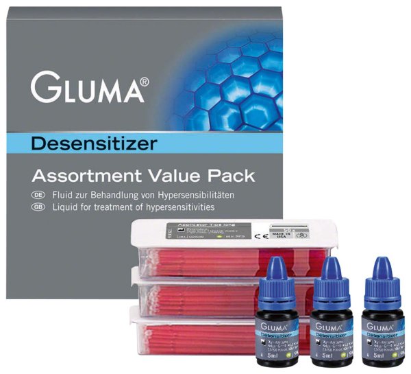 GLUMA® Desensitizer **Value Pack** 3 x 5 ml Flasche, 150 Applikatortips, 1 Vorlageschale, 1 Arbeitsk