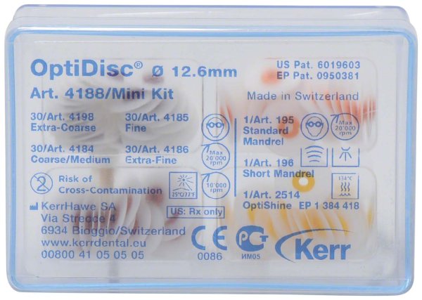 OptiDisc® **Mini-Kit** 120 Stück sortiert, Ø 12,5 mm, 5 Mandrelle, 1 OptiShine