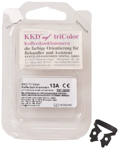 KKD® Kofferdam Klammern triColor Antireflect schwarz matt, Nr. 13A, für Molaren