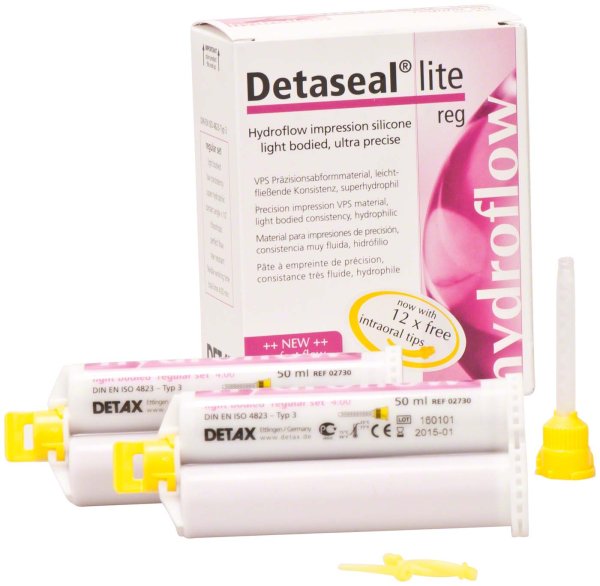 Detaseal® hydroflow lite 2 x 50 ml Doppelkartusche regular, 12 Mischkanülen gelb