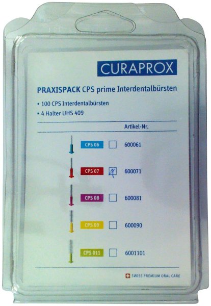 CURAPROX CPS prime handy **Praxisbox** 100 Stück 07 rot, Ø 2,5 mm, 4 Halter UHS 409