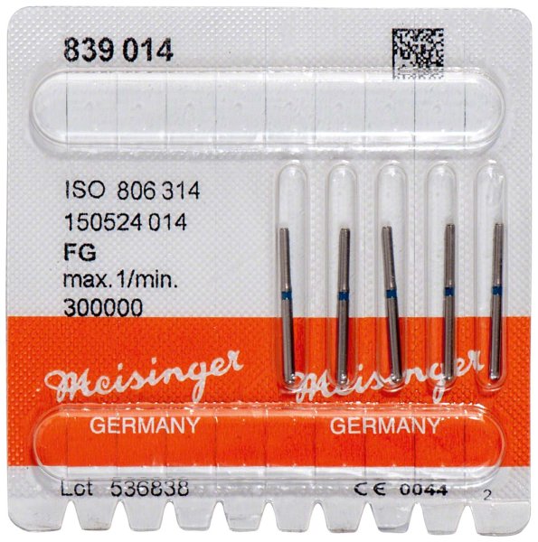 Diamanten 839 5 Stück blau mittel, FG, Figur 150 Zylinder, Stirn belegt, 0,2 mm, ISO 014