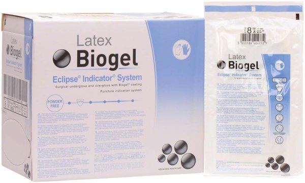 Biogel Eclipse® Indicator® System 25 x 2 Paar puderfrei, (Farbe: stroh, grün), Größe 8