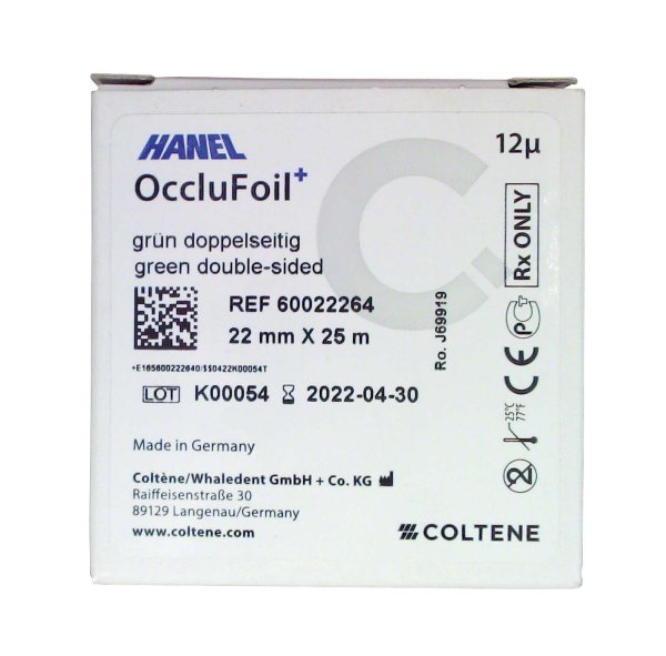 HANEL OccluFoil+, doppelseitig 12µ 25 m grün, 22 mm breit, PET