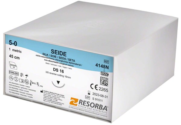 RESORBA® Nahtmaterial 24 Stück, schwarz, 45 cm, DS16, USP 5/0