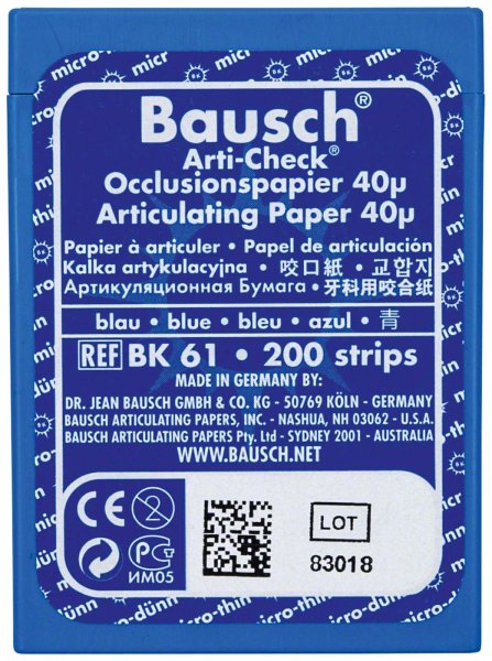 Occlusionspapier Arti-Check® 40 µ 200 Streifen blau, vorgeschnittene Streifen, BK 61