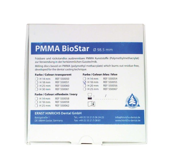 PMMA BioStar Ø 98,5 mm, H 18 mm, blau